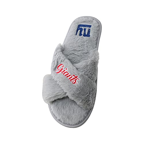 Image of FOCO Womens NFL Team Script Wordmark Fuzzy Cross Slide Slippers