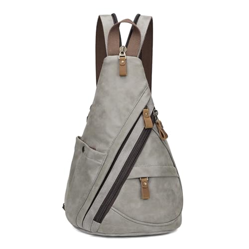 KL928 PU Leather Sling Bag - Small Crossbody Backpack Shoulder Casual Daypack Rucksack for Men Women(Leaden) 6881-pu-leaden