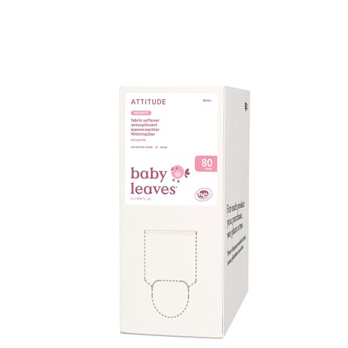 ATTITUDE Baby Fabric Softener, Plant and Mineral-Based Ingredients, HE Compatible, Vegan and Cruelty-free Laundry and Household Products, Unscented, Bulk Refill, 80 Loads, 67.6 Fl Oz