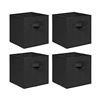 NICEME Foldable Cube Storage Unit Boxes, Non-Woven Fabric Storage Boxes Set, Clothes Drawers for Shelves, 26.5x26.5x28 cm (Black, Set of 4)