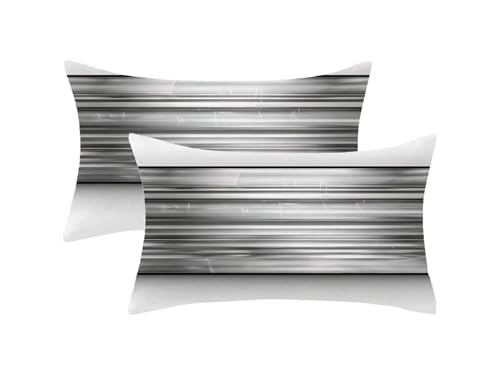 Juego de 2 Plata Fundas Cojines Exterior Impermeable, A rayas Funda Cojin 70x90 con Cremallera Invisible,Impermeable Terciopelo Cushion Covers para Exterior Jardín Sofá Patio Deco Regalo,Model199