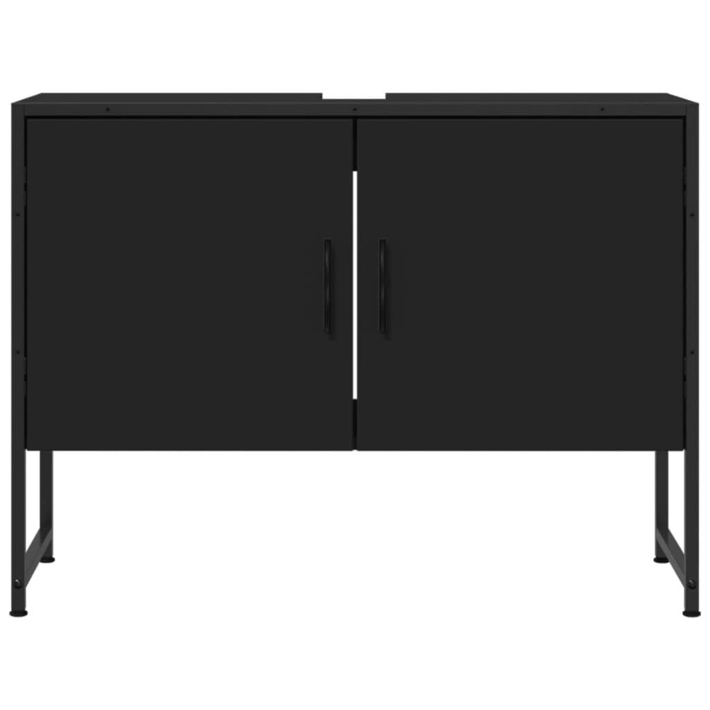 LAPOOH Szafka łazienkowa pod umywalkę czarna 80 x 33 x 60 cm drewno inżynieryjne, szafka łazienkowa, meble łazienkowe, szafka łazienkowa 842461