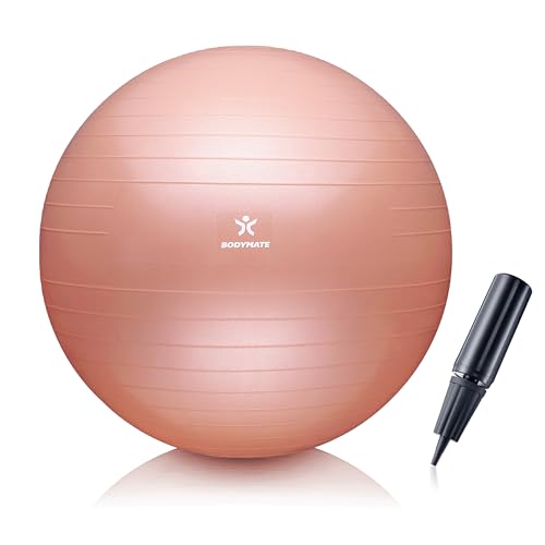 BODYMATE Gymnastikball Sitzball Trainingsball mit GRATIS E-Book inkl. Luft-Pumpe, Ball für Fitness, Yoga, Gymnastik, Core Training, für starken Rücken als Büro-Stuhl New Rose Gold 65cm