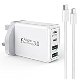 USB C Plug UK, Suiwel 4-Port Fast Charger Plug...