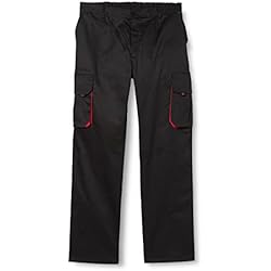 Pantalon De Trabajo Hombre Velilla 103004, Pantalón bicolor multibolsillos, color negro y rojo, Talla 46