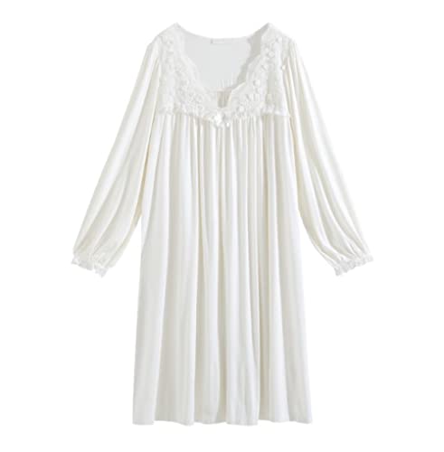 Chemise De Nuit Pyjama Femme - Femmes Princesse Blanche Chemise De Nuit Printemps À Manches Longues Modal Coton Court Rétro Princesse Vêtements De Nuit Robe De Fée Sexy Douces Chemises D