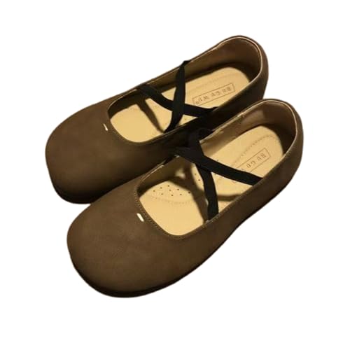 Vintage Ballet Flats Shoes for Women Cute Cross-Strap Round Toe Ballerina Flats Comfortable Low Heel Mary Janes Shoes