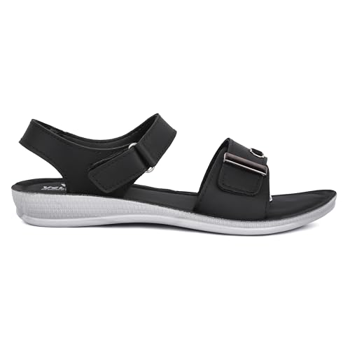 Image of Ango Women Minimal Black Flats Sandals with Premium Metallic Finish with Cushioned Sole