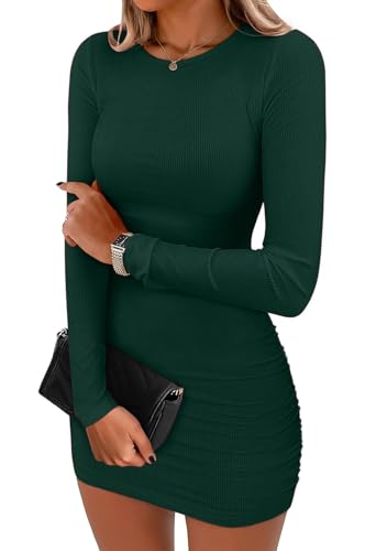 VAFFUL Langarmshirt Damen Gerippt Kleid Sexy Langarm Minikleid Rundhalsausschnitt Elegante Bodycon Kleid Kurz Enges