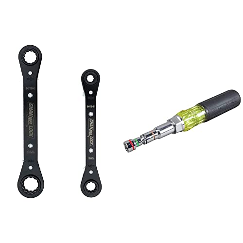 Channellock 841S 8-In-1 Sae Ratcheting Wrench Set | 8 Sizes In 2 Pieces & Klein Tools 32807Mag 7-In-1 Nut Driver, Magnetic Driver Has Sae Hex Nut Sizes 1/4 To 9/16-Inch #TOP30