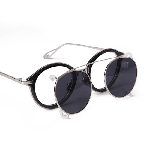 ADE WU Clip on Sunglasses for Men Vintage Round Metal Steampunk Style Glasses Removeable Double Lense Goggles3