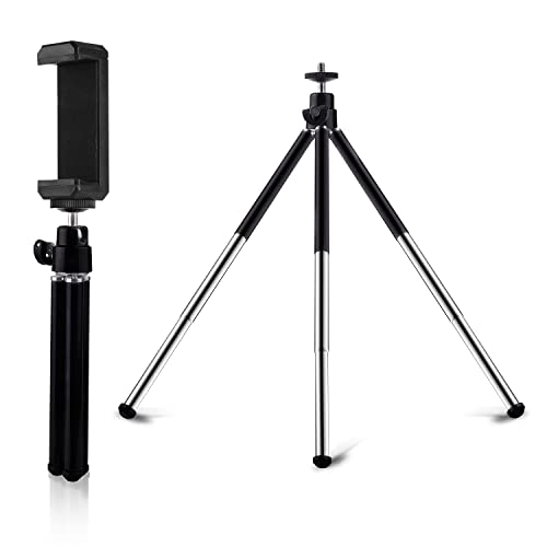 Mini Tripod for Webcam and Phone, 12.4 inch Metal Extendable Webcam Stand with Phone Holder, Small Tripod for Desk