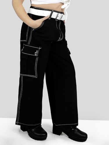 Image of Naughty Ninos Girls Comfort Fit Black Denim Cargo Pants for 5 to 15 Years