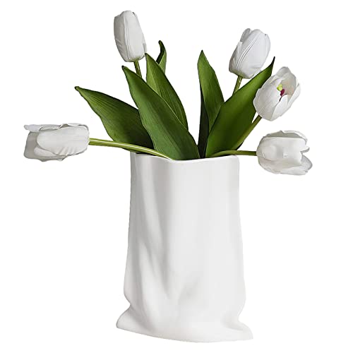 Ceramic Vase Crinkle Paper Bag Vase, Creative Flower Arrangement Ornaments - Image 2
