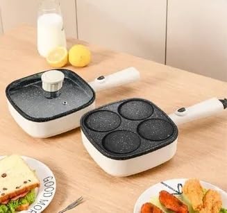 Image of Electric Skillet Non-Stick Square Pan | Multi Cooking Electric Fry Pan with Tempered Glass Lid (4 Hole)