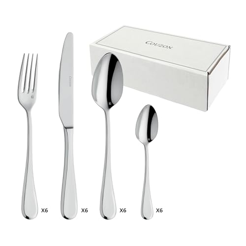 COUZON - Ménagère 24 couverts de table pour 6 personnes - Dunes - Acier inoxydable 18/10, Finition Miroir, Epaisseur 3 mm - Inox