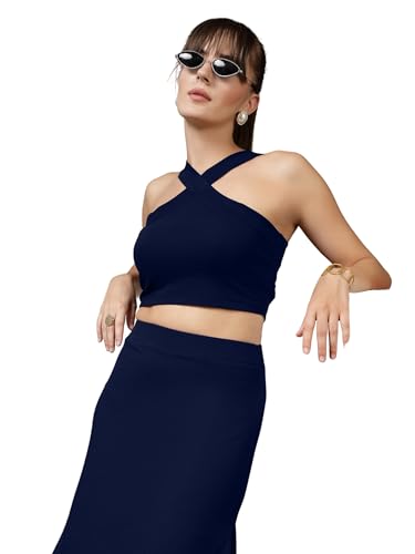 Image of OOMPH! Women Stretchable Relaxed Fit Crop Top With Stylised Shoulder Straps
