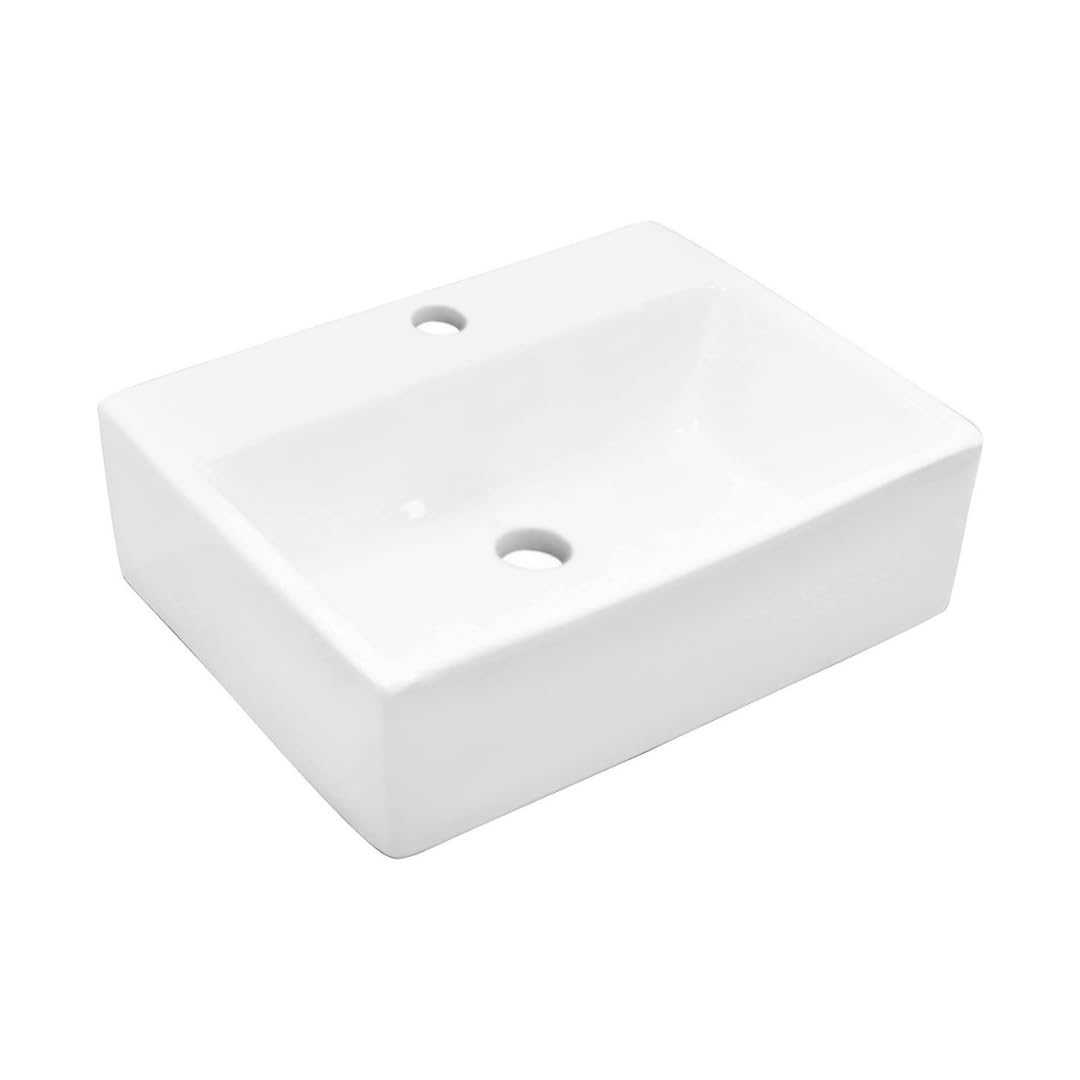 VBChome Lavabo 39 x 30 cm, in ceramica, bianco, rettangolare, con foro per rubinetto, piccolo lavabo a mano