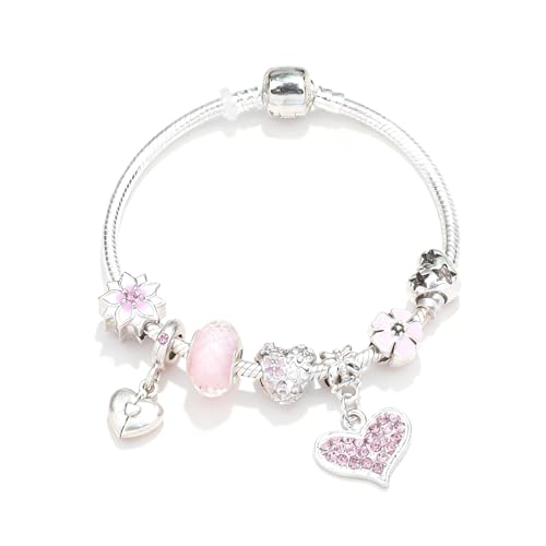 Heart-shaped Glass Bead Bracelet with Enameled Petals - Daughters and Girlfriends Suitable for Birthdays Valentines Day Christmas a Ladies Bracelet 18 cm Leather no