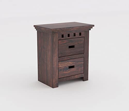 Image of WOODLAB Solid Sheesham Wood Bedside End Table with 2 Drawer Storage for Bedroom Wooden Nightstand Table Home Office (Kuber Walnut Finish)
