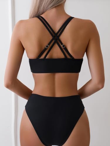 Cheeky Back Cross Bikini Sets for Women with Sexy High Waisted High Cut Side Straps Bottom2