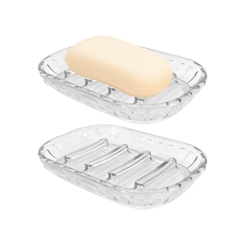 Image of Twin Soap Dish Wall Mounted, Double Layer Soap Holder for Bathroom, Self Adhesive Soap Stand with Drain Tray, Plastic Soap Case for Kitchen & Wash Basin Organizer