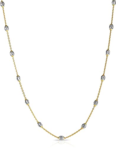 Savlano 18K Gold Plated Over 925 Sterling Silver Station Oval Moon Bead Necklace Chain For Women. Silver, Gold, Rose Gold - Made in Italy Comes With a Gift Box