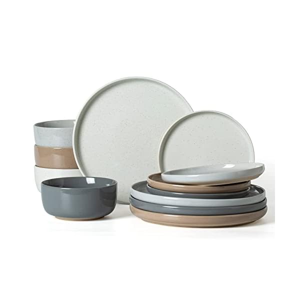 Famiware Plates and Bowls Set, 12 Pieces Dinnerware Sets, Dishes Set for 4, Multi-color