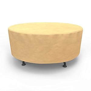 Budge P5A07SF1 All-Seasons Round Patio Table Cover, Extra Large, Tan