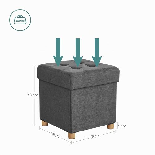 Miniatura 3 de SONGMICS Puff Almacenaje, Baúl de Almacenaje Plegable, 38 x 38 cm, Taburete Reposapiés, Banco con Almacenamiento, Soporta hasta 300 kg, para Sala de Estar, Dormitotio, Gris Pizarra LSF14GYZ