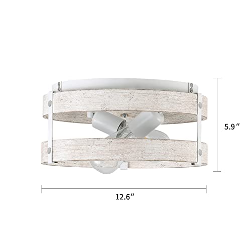Fivess Lighting Modern Farmhouse ?Antique White Distressed Flush Mount Light Fixture 2-Light Wood Drum Semi Flush Mount Ceiling Light For Hallway Bedroom Kitchen Entryway Farmhouse thumb #3