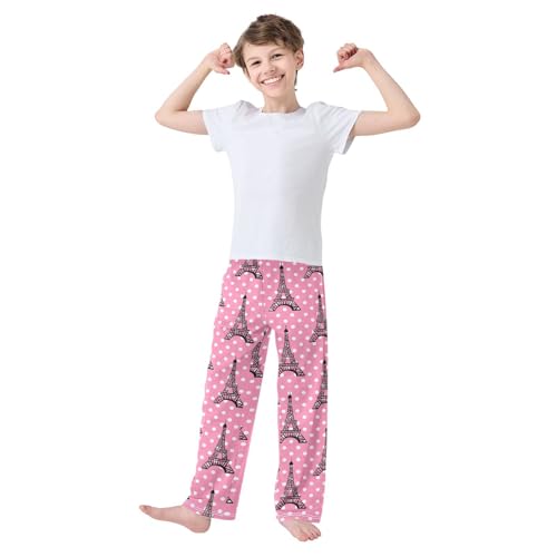 ZZXXB Eiffel Tower Polka Dot Boys Long Pants Soft Trousers Elastic Waist Kids Lounge Bottoms with Pockets S-XL2