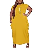 Women's Plus Size Faith Loose Long Dress Casual Short Sleeve Crew Neck T Shirt Baggy Tunic Oversize Dresses with Pocket