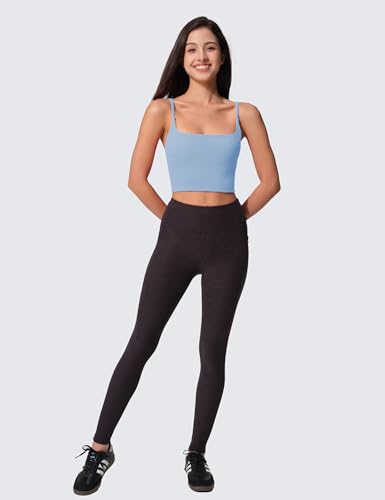 Image of Womens Scoop Neck Longline Sports Bra U Back Adjustable Strap Double Lined Workout Crop Tank Top with Built in Pads