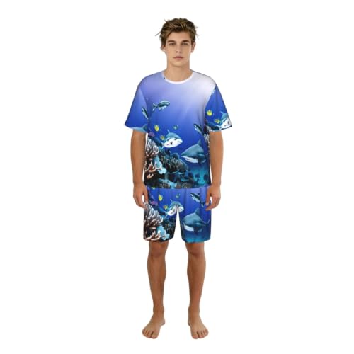 Pyjama court homme requin respirant contre la chaleur nocturne