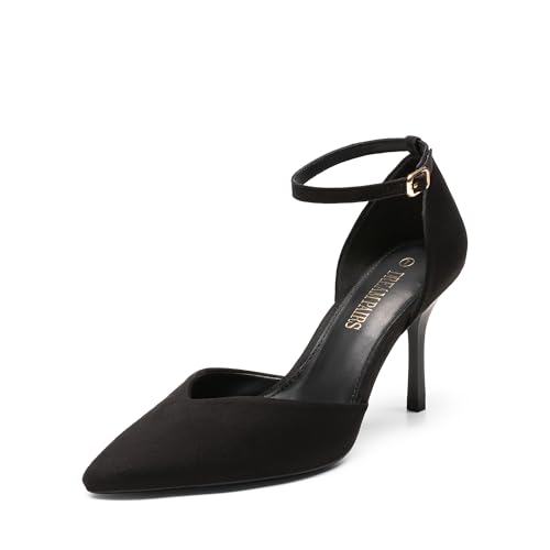 DREAM PAIRS Tacones Altos para Mujer con Tiras, Punta Cerrada, Tacón de Aguja, Correa en el Tobillo, Punta Afila D'Orsay, Zapatos de Fiesta para Boda,Size 40,Negro,SDPU2215W