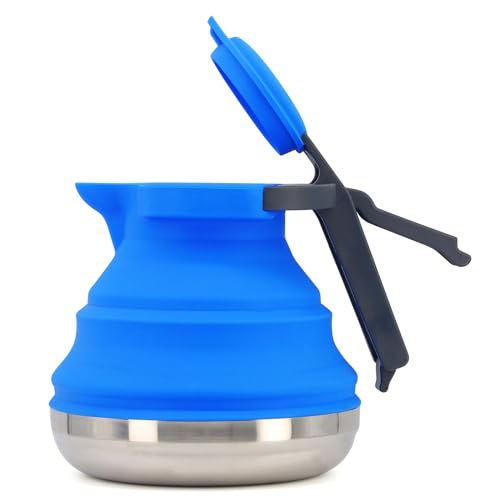 Collapsible Camping Kettle for Hiking Travel & Outdoors & Indoors 42 Ounce Capacity Blue/Green