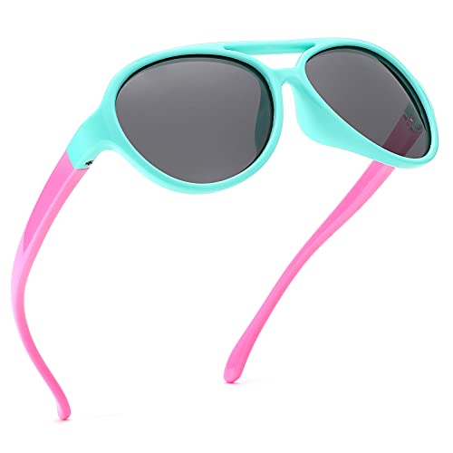 Pro Acme Polarized TPEE Durable Aviator Kids Sunglasses for Boys Girls Soft Rubber Flexible Frame Protective Eyewear Age 3-83