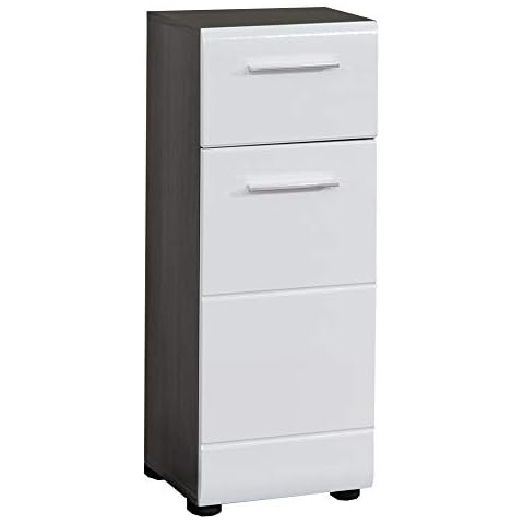 trendteam smart living Bathroom Dresser Cabinet with Plenty of Storage Space, White Glossy Sardegna Smoke Silver, 30 x 80 x 102,5 cm Cover