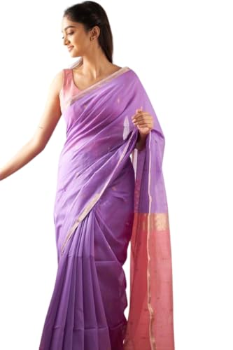 Image of Flosive inchLAVENDER Banarasi Jacquard Cotton Saree with Rich Golden Weaving and Designer Pallu inch