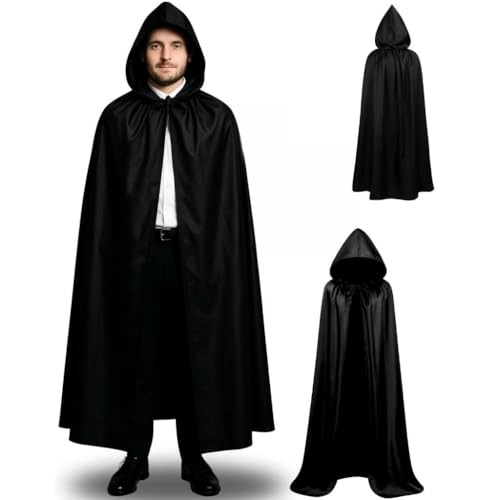 Capa Halloween Fantasia C/Capuz Adulto Unissex Preta 170cm Bruxo Panico Dia Das Bruxas Luxo Premium