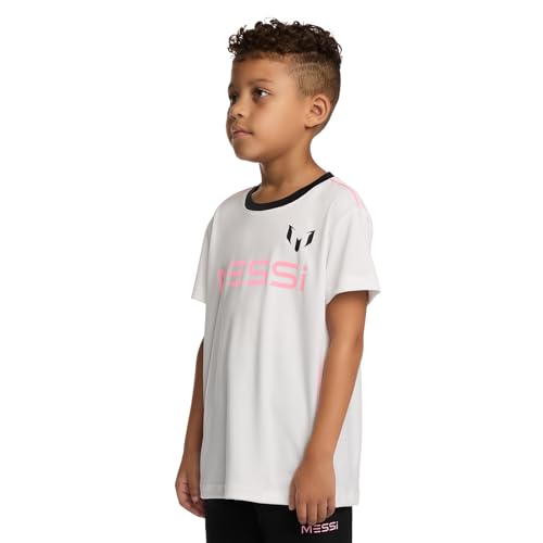 Image of Messi Boys' Lifestyle Short Sleeve Top, Loose-Fit Shirt with Logo, Comfortable, All-Day Wear