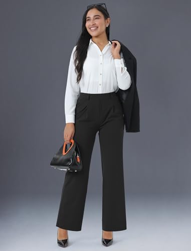 Image of Wide Leg Work Pants for Woman Stretchy Office Slack Dress Pants Business Trousers with Pockets