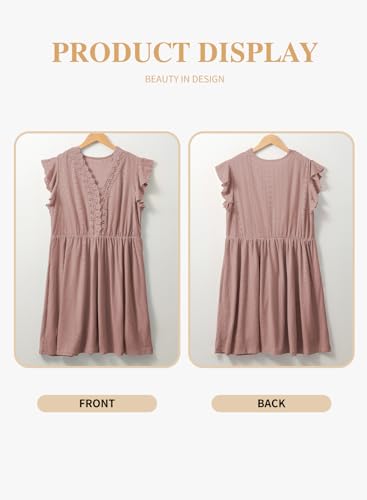Image of Eytino Plus Size Dresses for Women Summer Ruffle Cap Sleeve Lace V Neck Embroidery Eyelet A Line Dress(1X-5X)