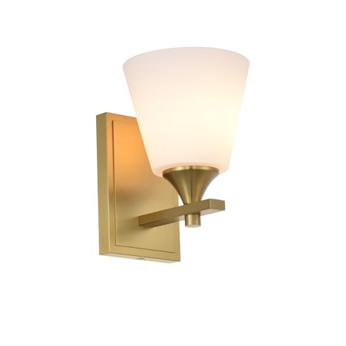 Image of Aged Brass Wall Sconce Light, American Sconces Wall Lighting, Traditional 1 Light Bathroom Vanity Lighting with Opal Glass Shade, Wall Light for Bedroom Bathroom Living Room Entryway Hallway