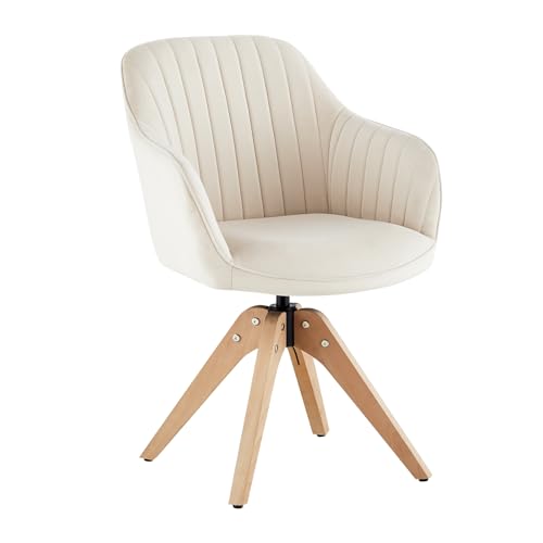 CLIPOP Drehbarer Design Stuhl Vintage Beige Buchenholz Beine Esszimmerstuhl Küchenstuhl Besucherstuhl Bürostuhl Wohnzimmerstuhl (Samt, Beige)