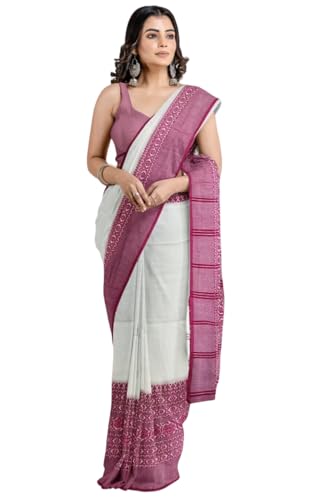 Image of eC ESHA'S COLLECTION Women's Cotton Blend Begumpuri Handloom Saree With Unstitched Running Blouse Piece
