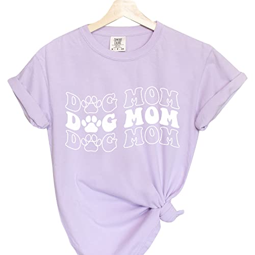 Dog Mama Shirts For Women Funny Dog Paw Print Graphic T Shirt Casual Letter Short Sleeve Mama Tee Tops Dog Mom Extend Font Garment Dyed Shirt #TOP2