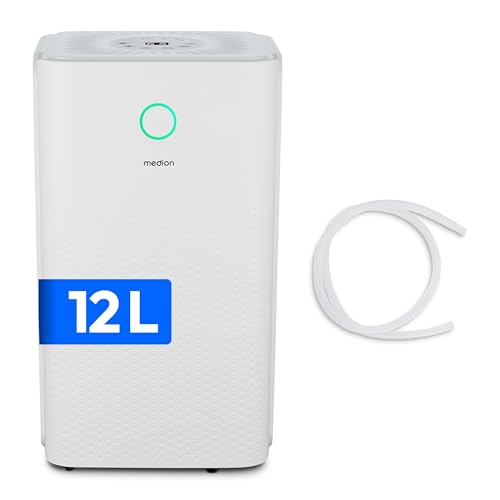 MEDION DH10 Luftentfeuchter elektrisch (bis zu 50m³ (15m²), 12Liter/24h, 38db leise, elektrischer Raumentfeuchter, Normalbetrieb, Wäschemodus,...