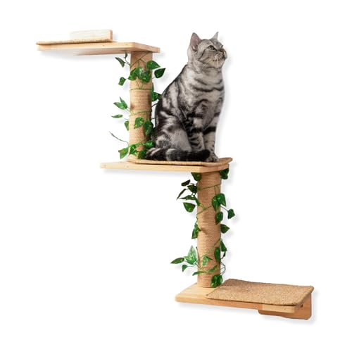 Meowoou Katzen Wandregale, Kratzbaum, Wandmontierte Sitzgelegenheit, 3-in-1 Katzenstufen, Wand Dschungelplattform, Zubehör für Katzen, Klettern, Spielen, Kratzen, Nickerchen